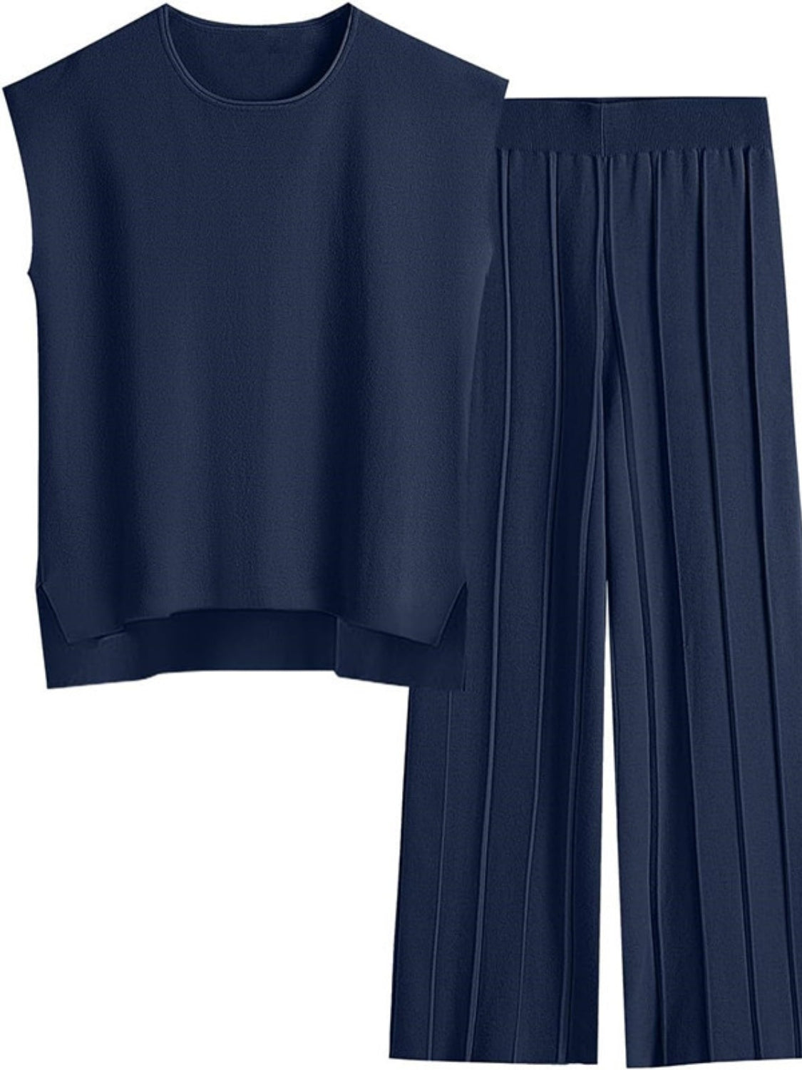 Round Neck Cap Sleeve Top and Pants Knit Set - Siennasass