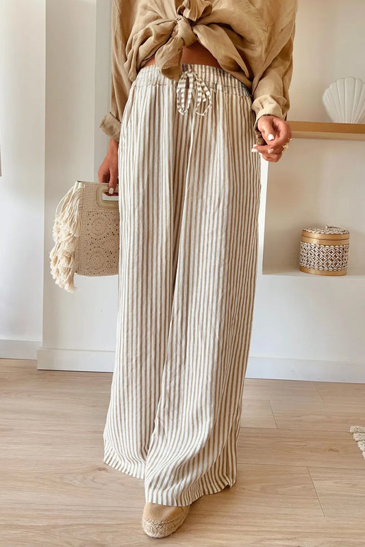 Pocketed Striped Wide Leg Pants - Siennasass