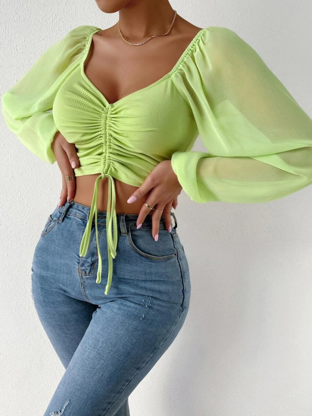 Drawstring Sweetheart Neck Cropped Top - Siennasass