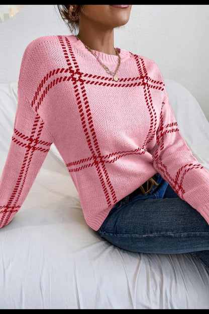 Pullover mit Rundhalsausschnitt und langen Ärmeln in Kontrastfarbe