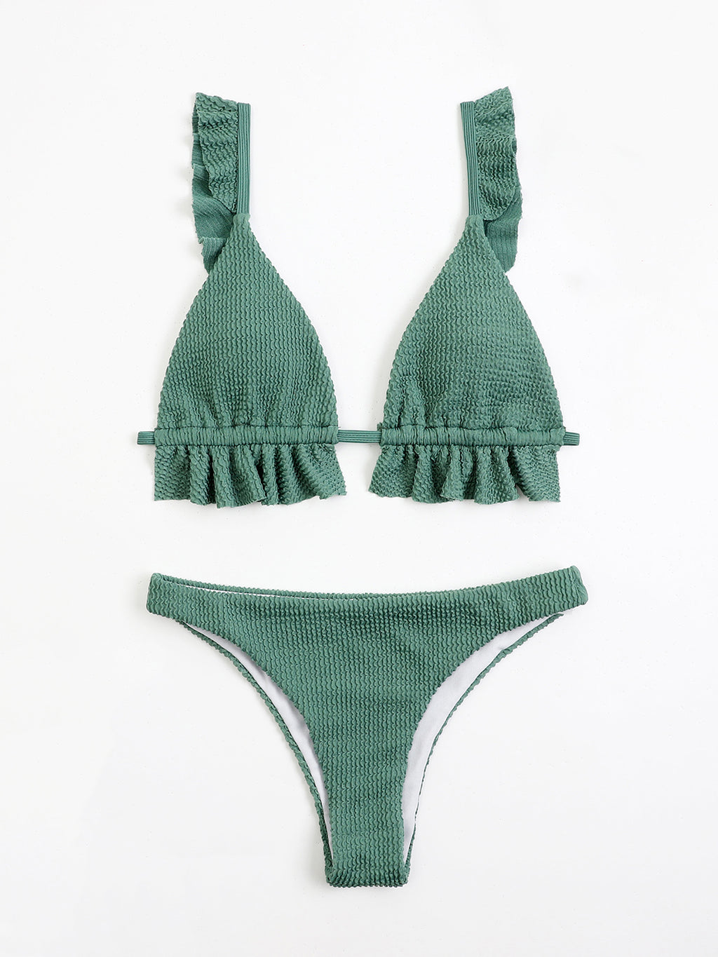 Ruffled Textured Wide Strap Two-Piece Bikini Set - Siennasass