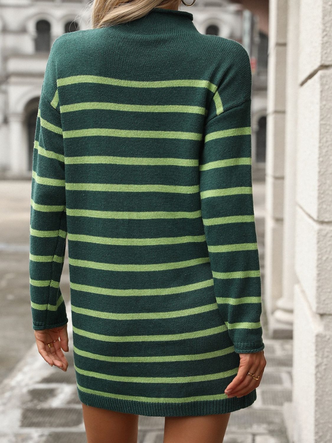 Striped Mock Neck Long Sleeve Mini Dress - Siennasass
