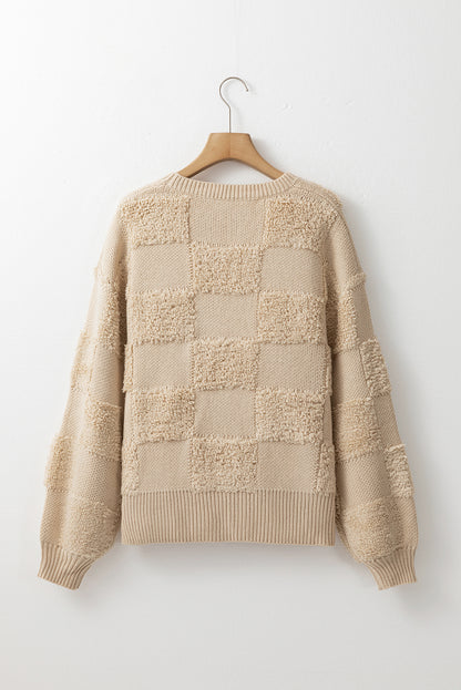 Karierter Pullover mit Rundhalsausschnitt und überschnittenen Schultern