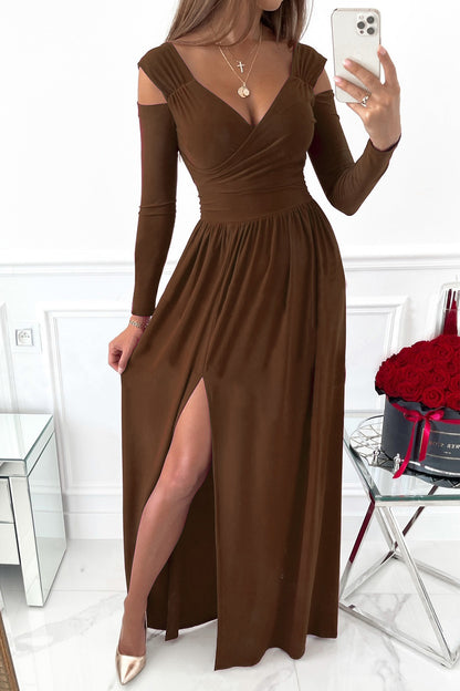 Langärmliges Maxikleid mit Schlitz und Überwurf