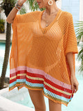 Slit Openwork V-Neck Half Sleeve Cover-Up - Siennasass