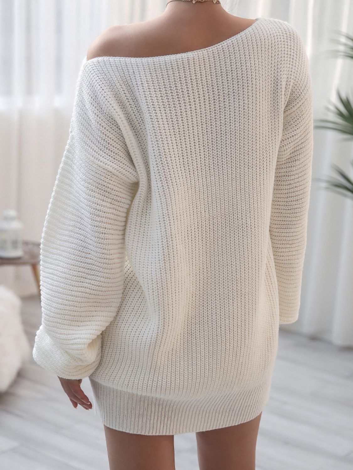 Balloon Sleeve Boat Neck Sweater Mini Dress - Siennasass