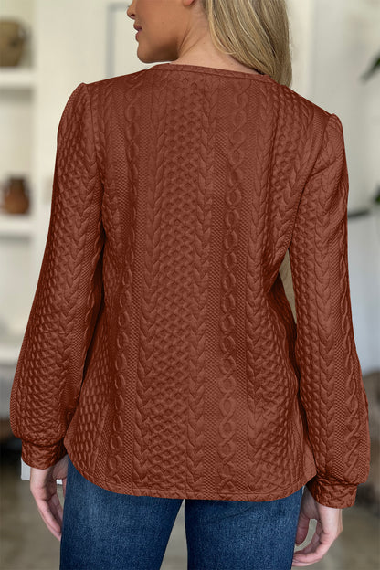 Textured Round Neck Long Sleeve Sweatshirt - Siennasass