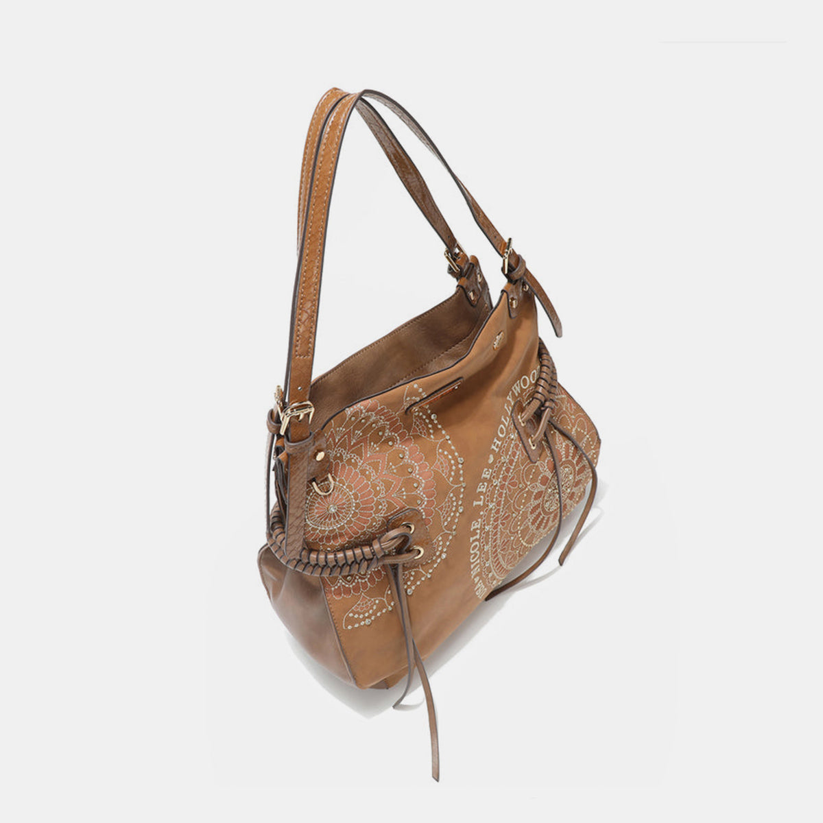 Nicole Lee USA Side Braided Tassel Inlaid Rhinestone Embroidery Hobo Bag - Siennasass
