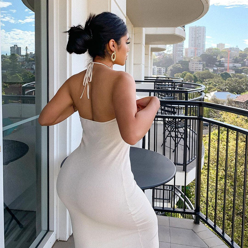 Ribbed Knit Open Back dress