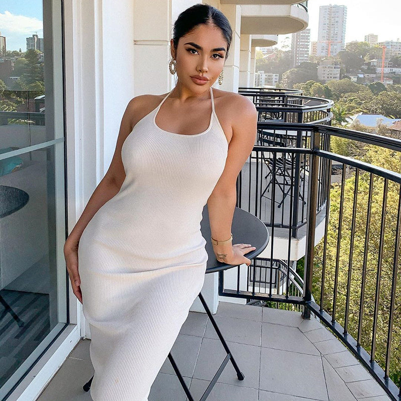 Ribbed Knit Open Back dress