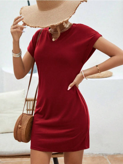 Notched Short Sleeve Mini Tee Dress - Siennasass