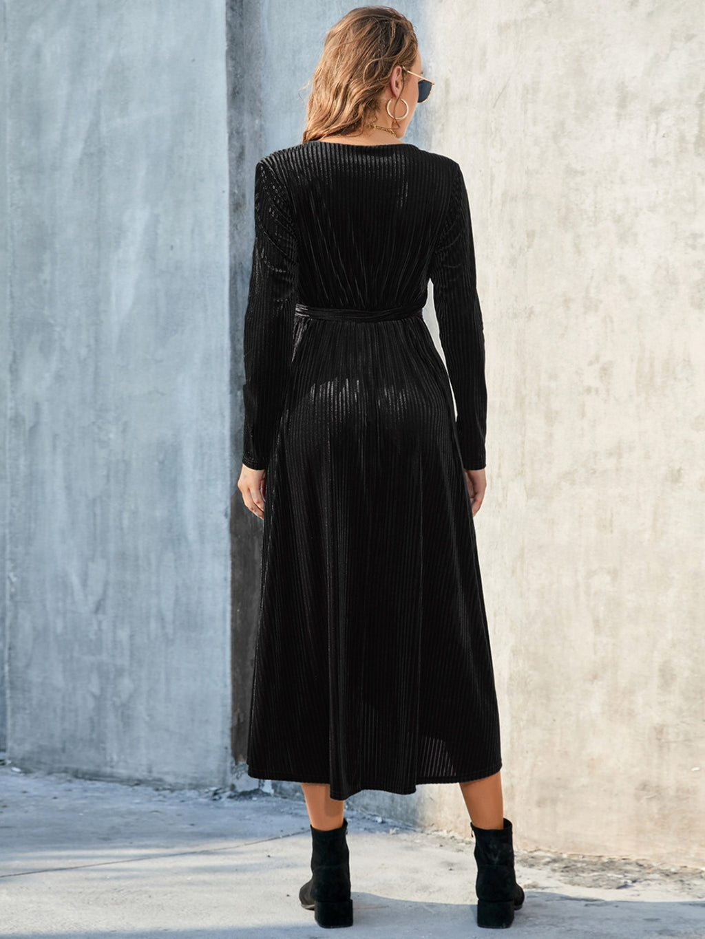 Tie Front Long Sleeve Slit Dress - Siennasass