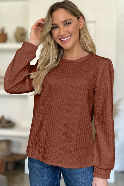 Textured Round Neck Long Sleeve Sweatshirt - Siennasass