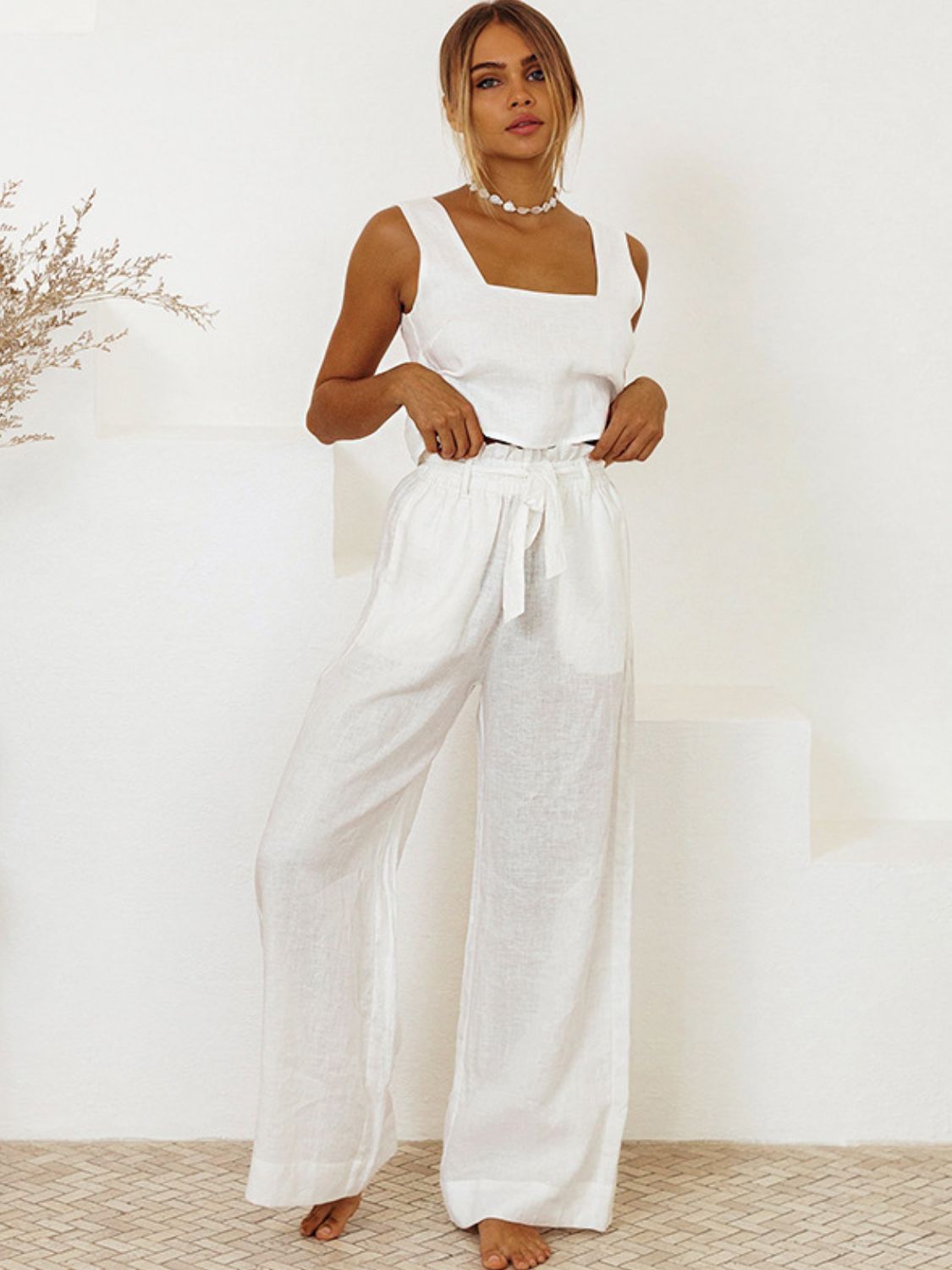 Square Neck Sleeveless Top and Pants Set - Siennasass
