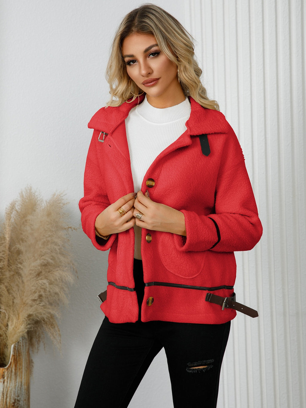 Pocketed Button Down Collared Neck Jacket - Siennasass