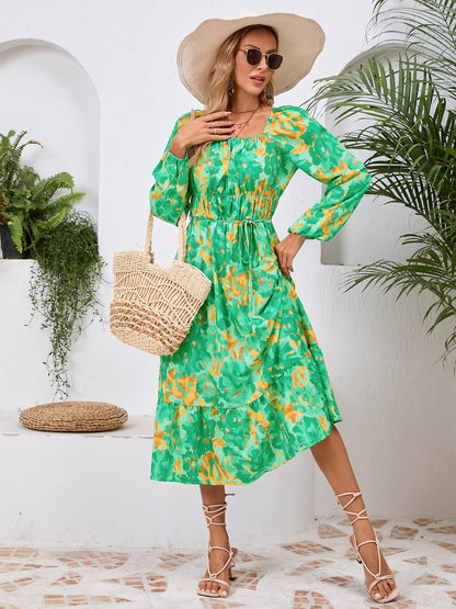 Printed Long Sleeve Midi Dress - Siennasass