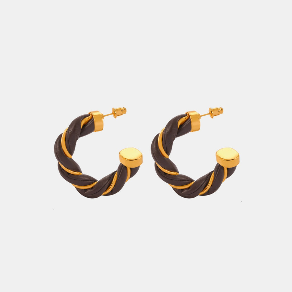 Twisted Leather Rope C-Hoop Earrings - Siennasass