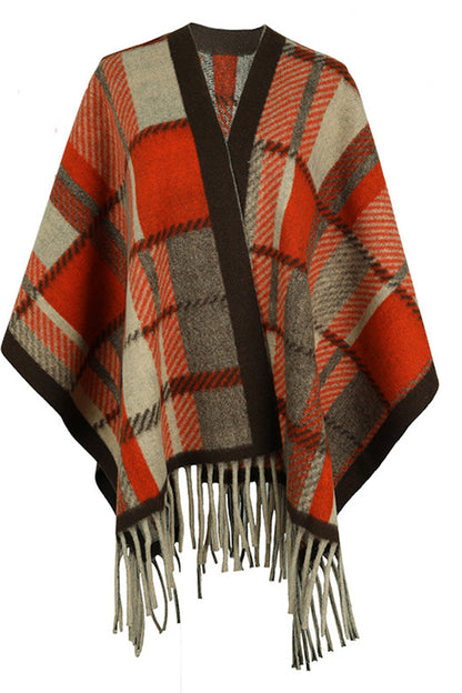 Cloak Sleeve Fringe Detail Poncho - Siennasass