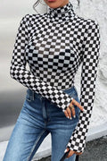 Checkered Turtleneck Long Sleeve Bodysuit - Siennasass