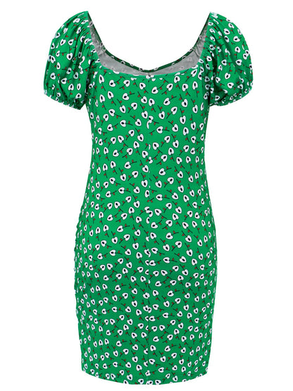Printed V-Neck Short Sleeve Mini Dress - Siennasass