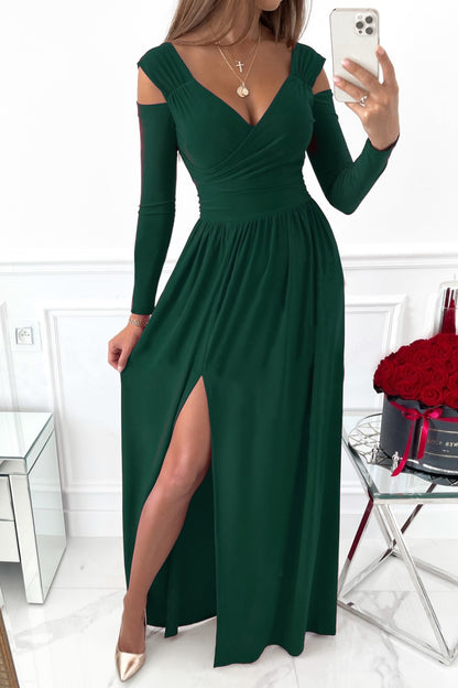 Langärmliges Maxikleid mit Schlitz und Überwurf