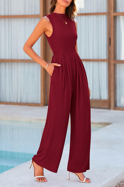 Mock Neck Sleeveless Wide Leg Jumpsuit - Siennasass