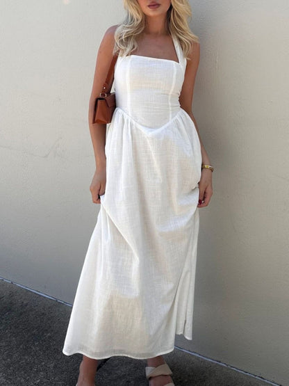 Devine gerafftes Neckholder-Midikleid