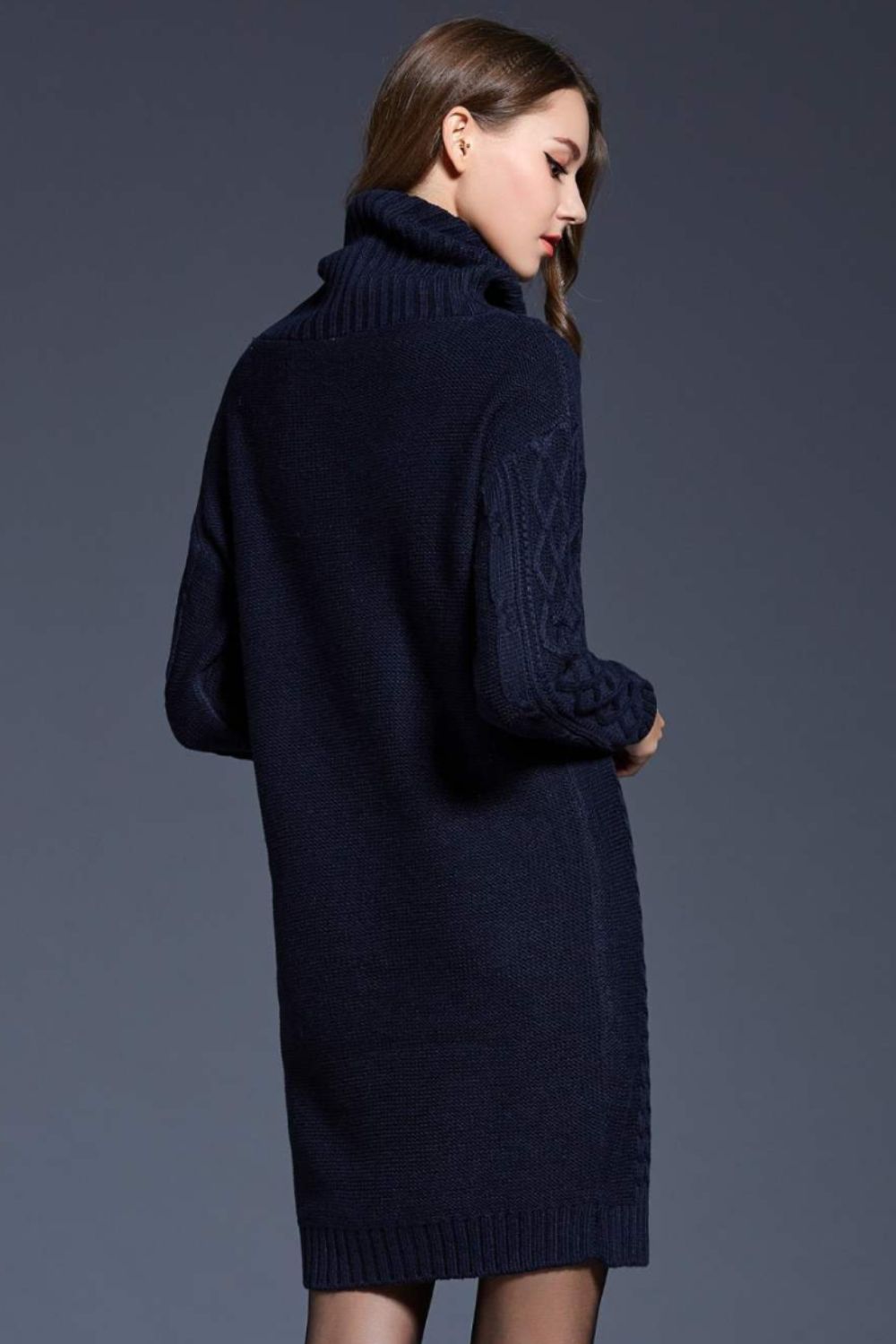 Woven Right Full Size Mixed Knit Cowl Neck Dropped Shoulder Sweater Dress - Siennasass