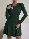Textured Round Neck Long Sleeve Dress - Siennasass
