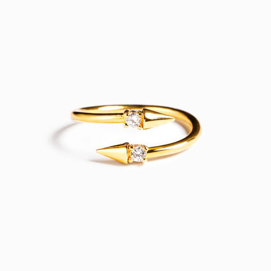 925 Sterling Silver Inlaid Zircon Bypass Ring - Siennasass