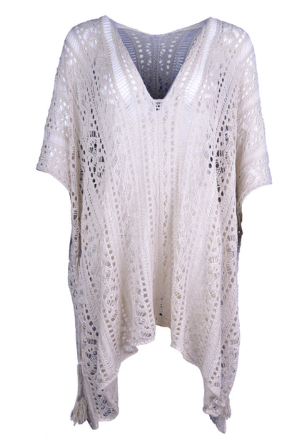 Cutout V-Neck Cover-Up with Tassel - Siennasass