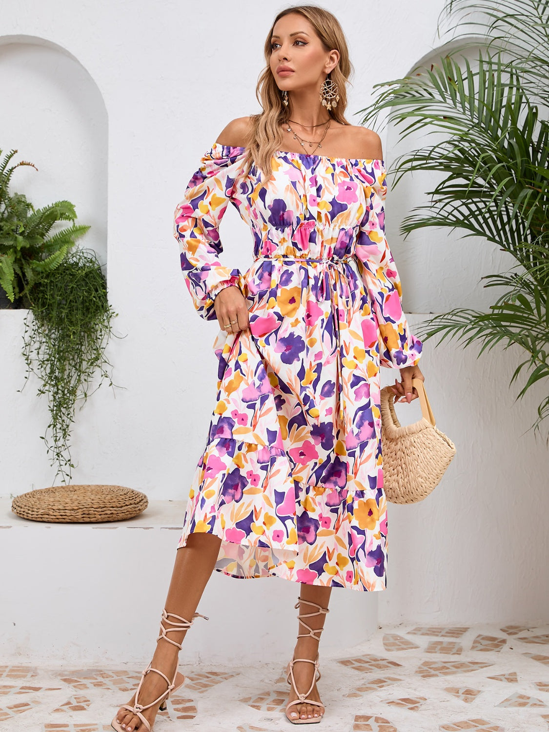 Printed Long Sleeve Midi Dress - Siennasass