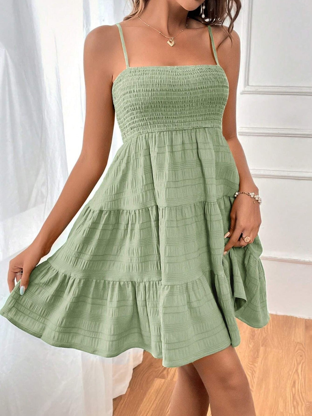 Tiered Smocked Square Neck Cami Dress - Siennasass