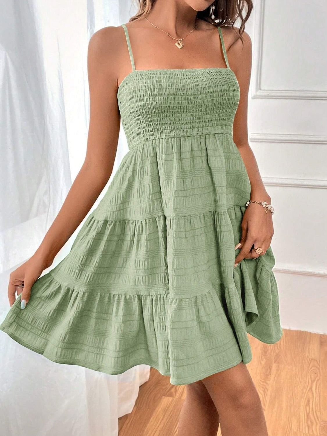 Tiered Smocked Square Neck Cami Dress - Siennasass