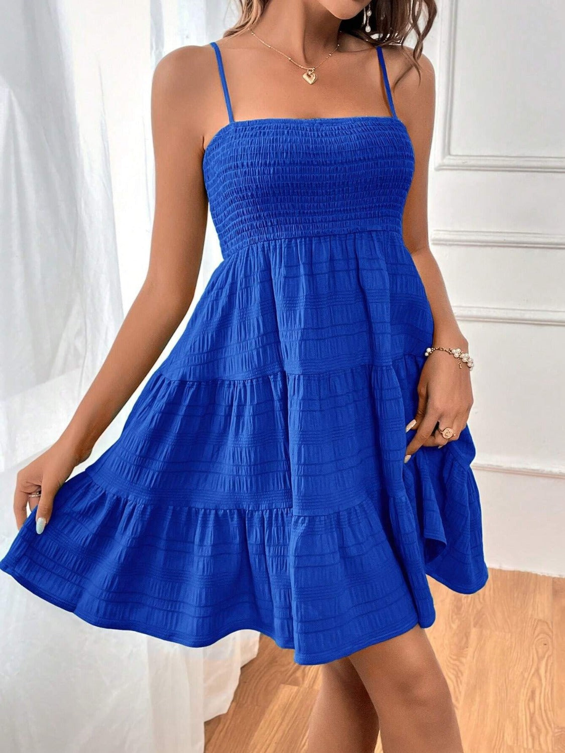Tiered Smocked Square Neck Cami Dress - Siennasass