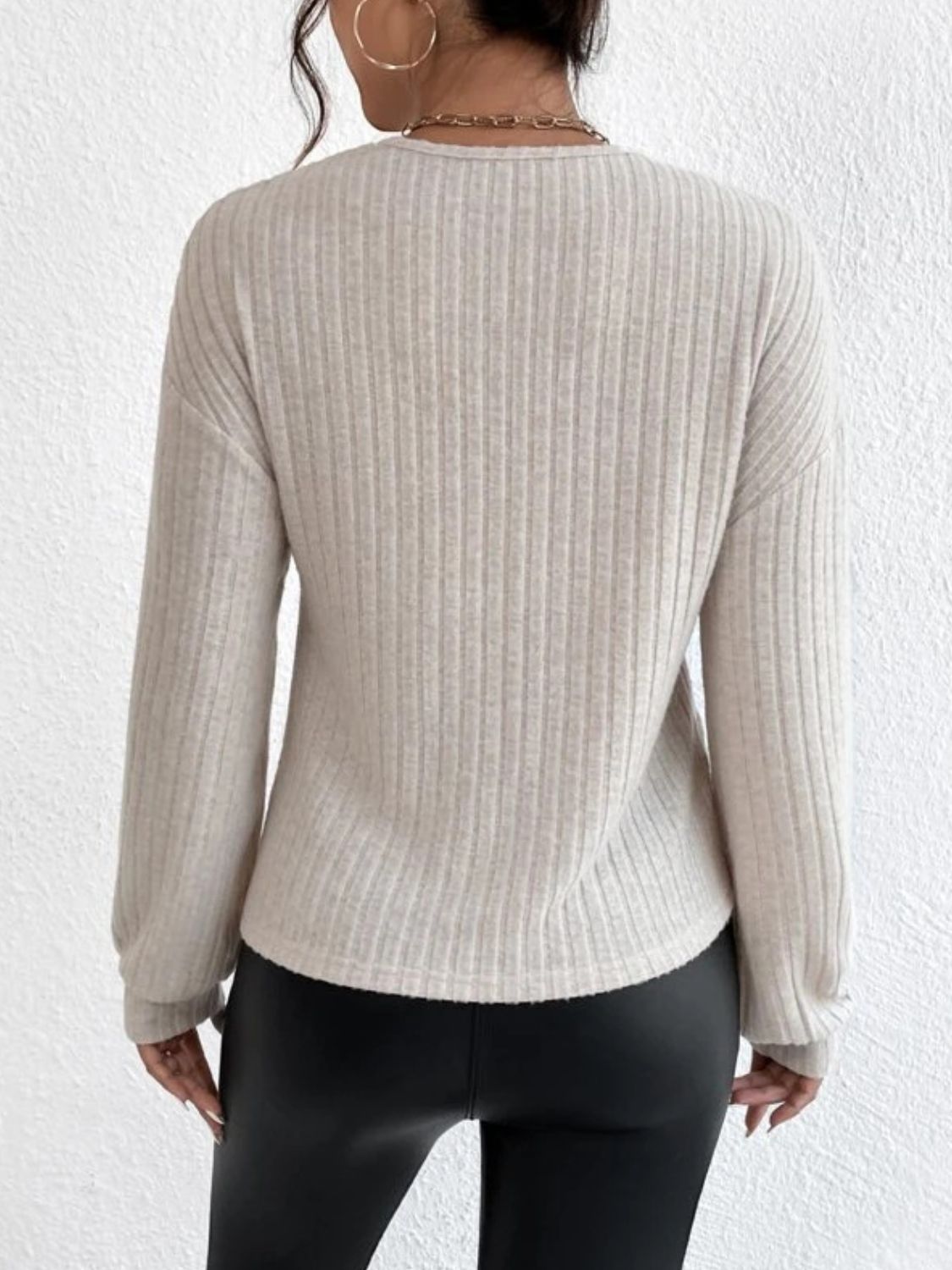 Surplice Dropped Shoulder Long Sleeve T-Shirt - Siennasass