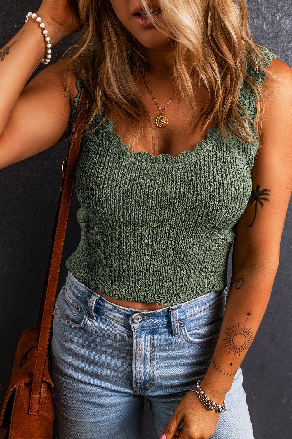 Scoop Neck Wide Strap Knit Vest - Siennasass