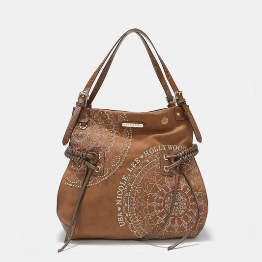 Nicole Lee USA Side Braided Tassel Inlaid Rhinestone Embroidery Hobo Bag - Siennasass