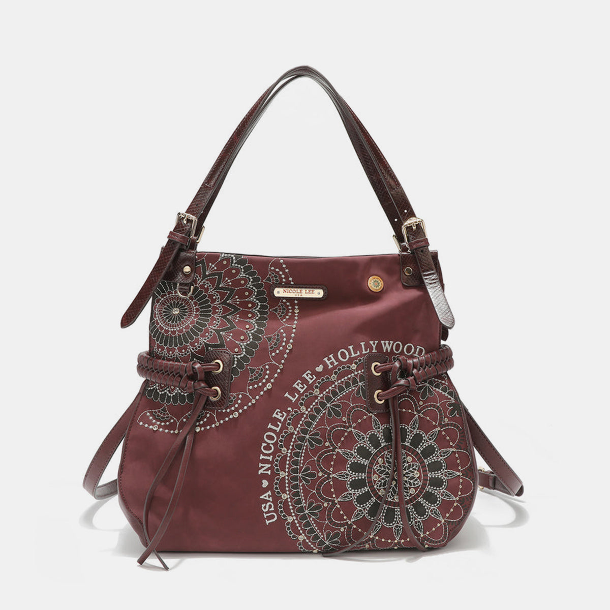 Nicole Lee USA Side Braided Tassel Inlaid Rhinestone Embroidery Hobo Bag - Siennasass