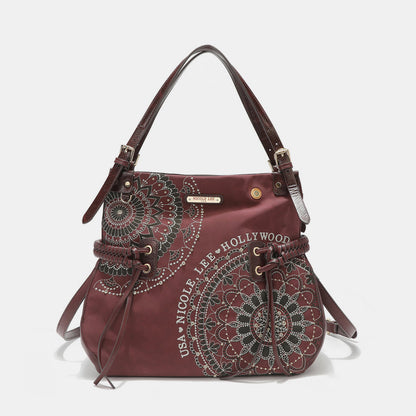 Nicole Lee USA Side Braided Tassel Inlaid Rhinestone Embroidery Hobo Bag - Siennasass