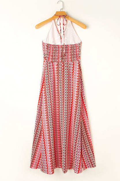 Slit Printed Halter Neck Dress - Siennasass