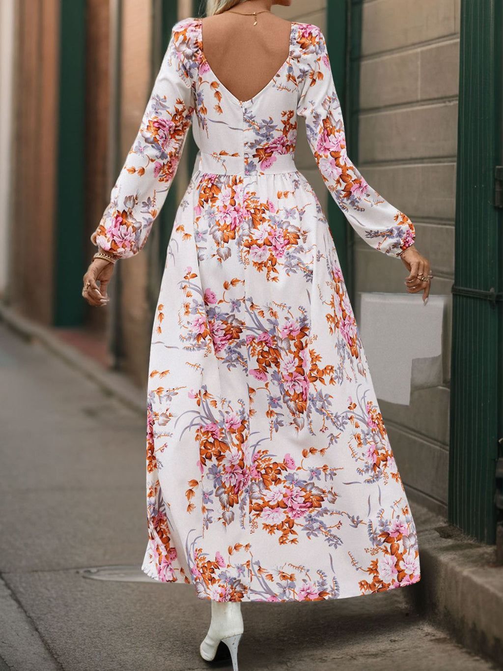 Slit Printed Surplice Long Sleeve Maxi Dress - Siennasass
