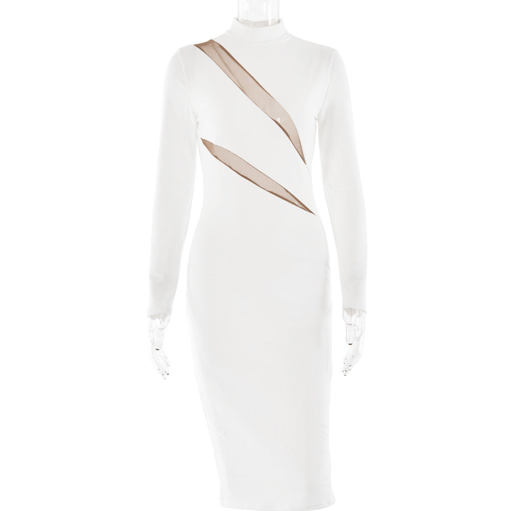 Round Neck Long Sleeve Stitching Dress Women - Siennasass