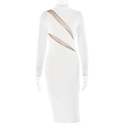 Round Neck Long Sleeve Stitching Dress Women - Siennasass