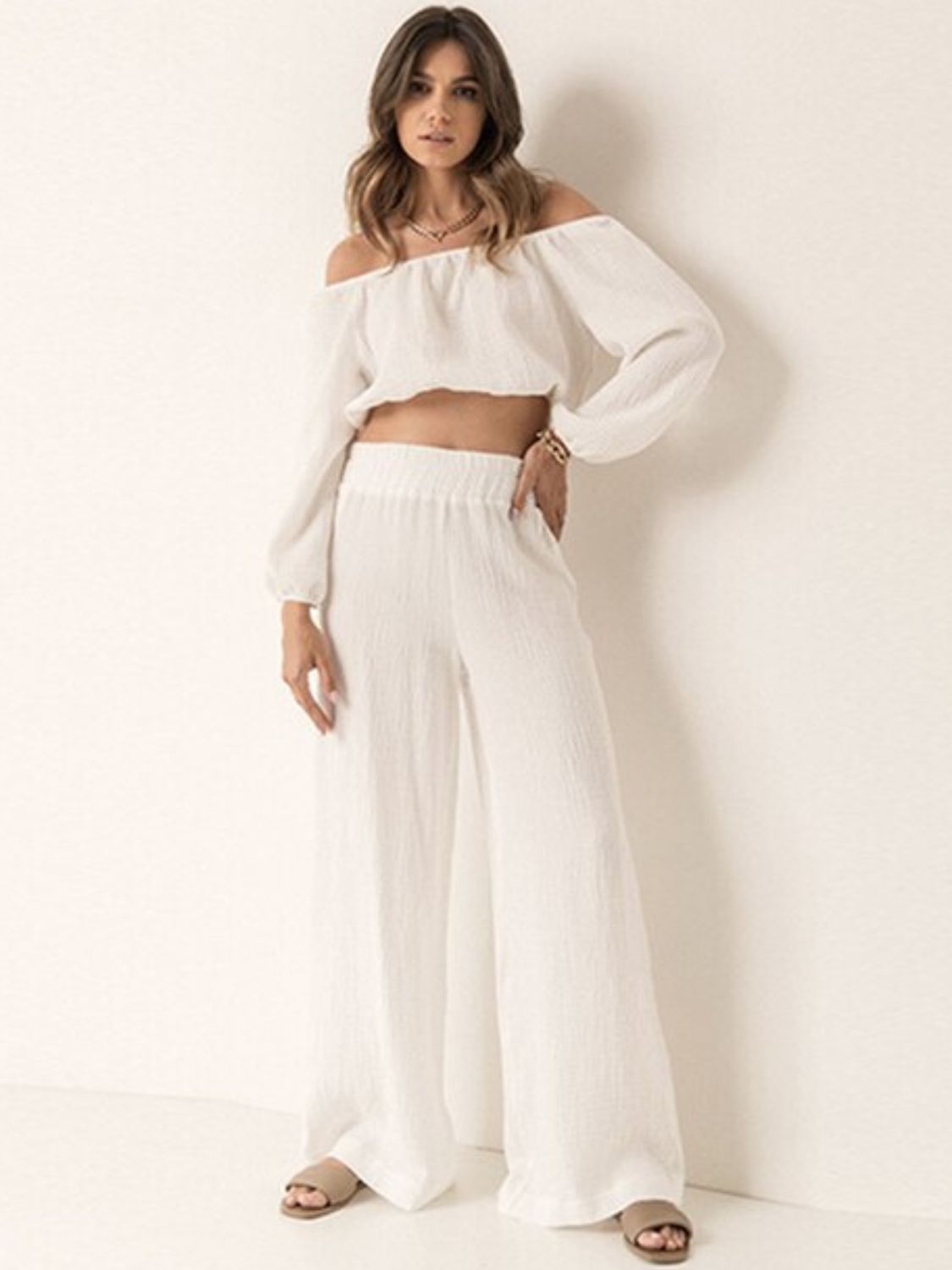 Off Shoulder Long Sleeve Top and Pants Set - Siennasass