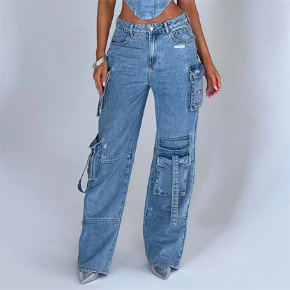 Jeanshose mit niedrigem Bund und Taschennähten
