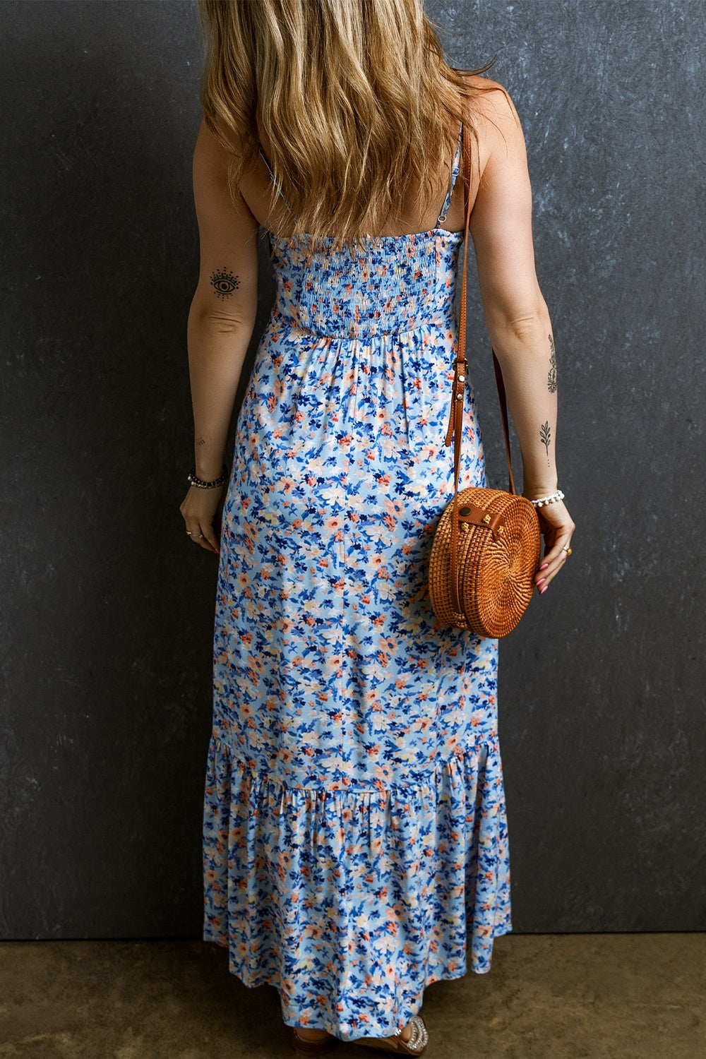 Ruched Ruffle Hem Printed Cami Dress - Siennasass