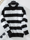 Striped Round Neck Long Sleeve Sweater - Siennasass