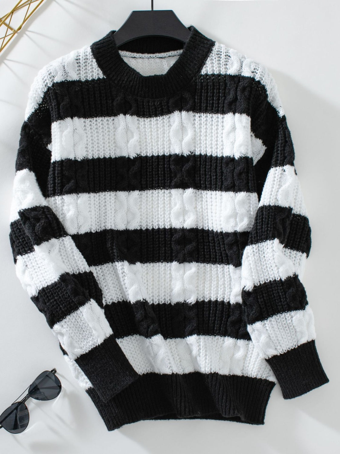 Striped Round Neck Long Sleeve Sweater - Siennasass