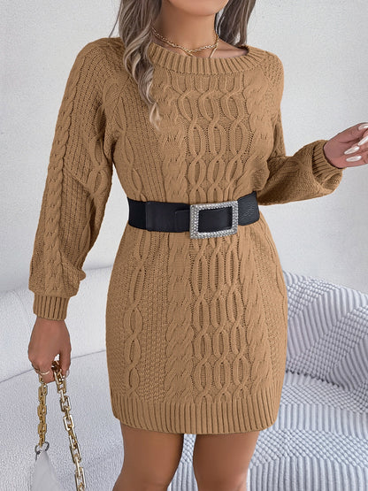 Cable-Knit Round Neck Sweater Dress - Siennasass